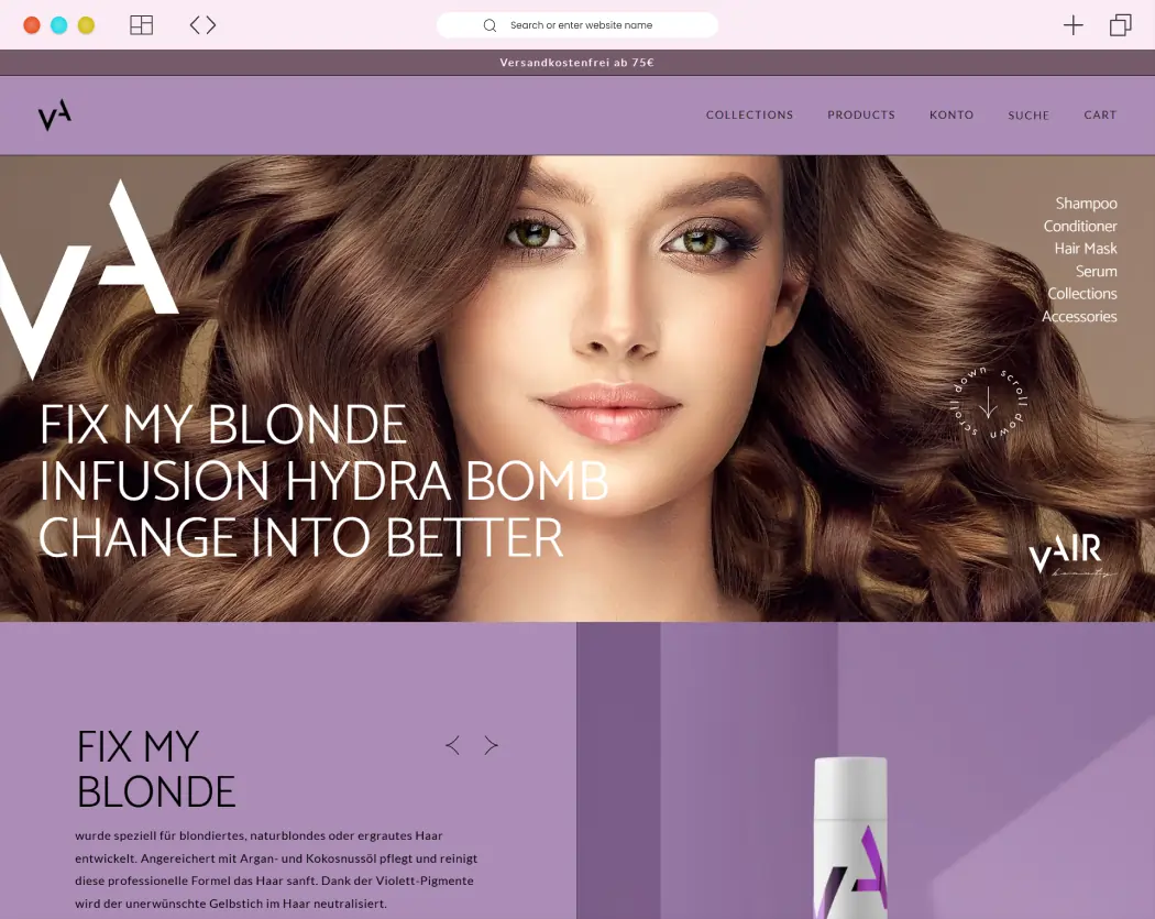 Vair Beauty — A Brand-First Shopify Store for Haircare (DACH)