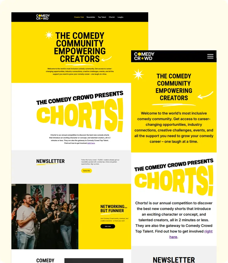 WordPress Website for Comedy Shorts & Interactive Video Showcase – The Comedy Crowd WordPress Website for Comedy Shorts & Interactive Video Showcase – The Comedy Crowd