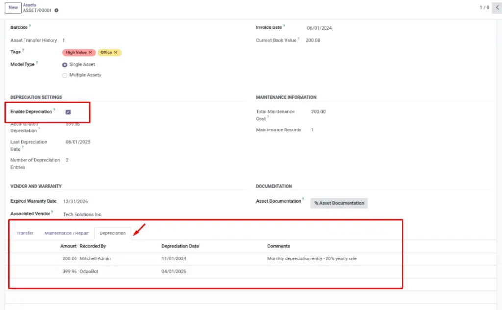 Depreciation tracking (automatic) Depreciation tracking (automatic)