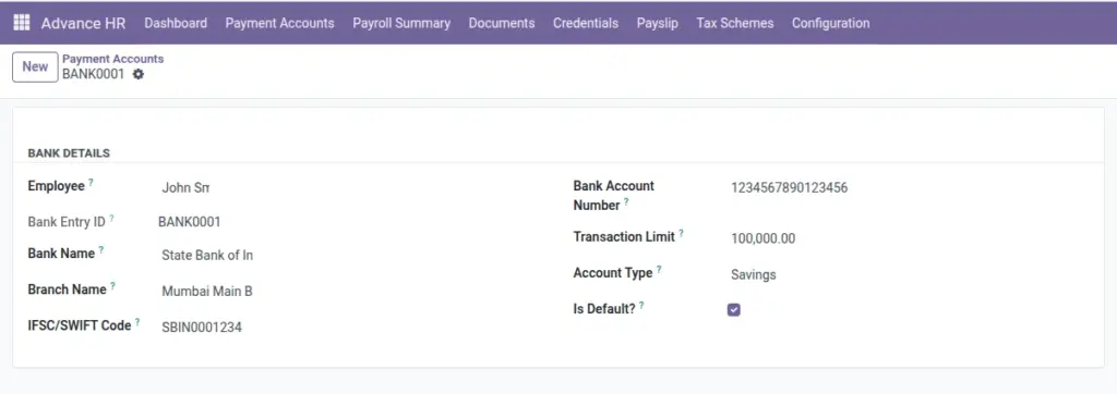Employee Bank Accounts