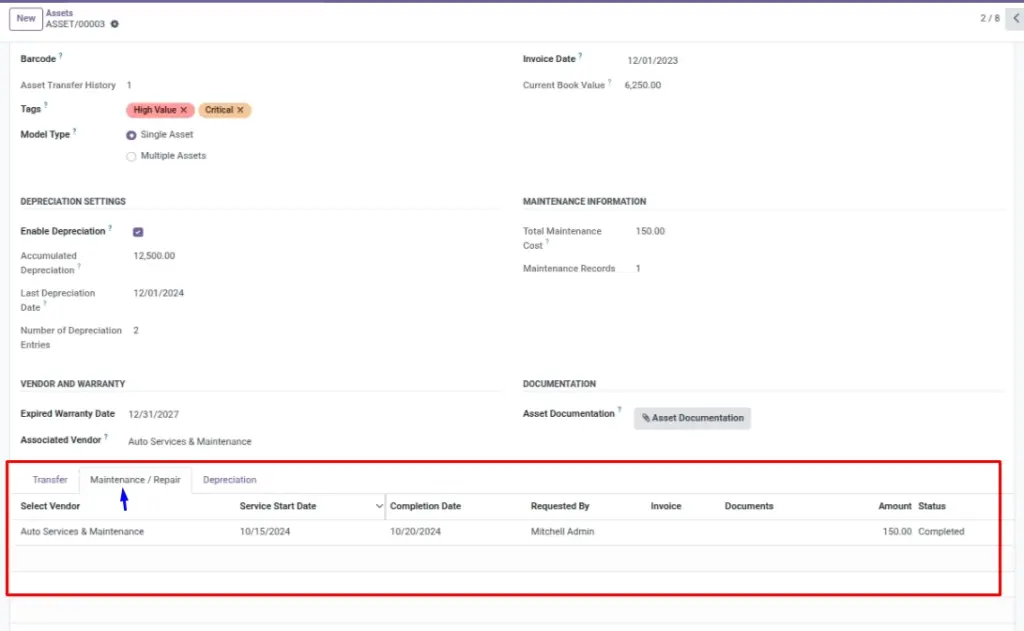 Maintenance / repair tracking Maintenance / repair tracking