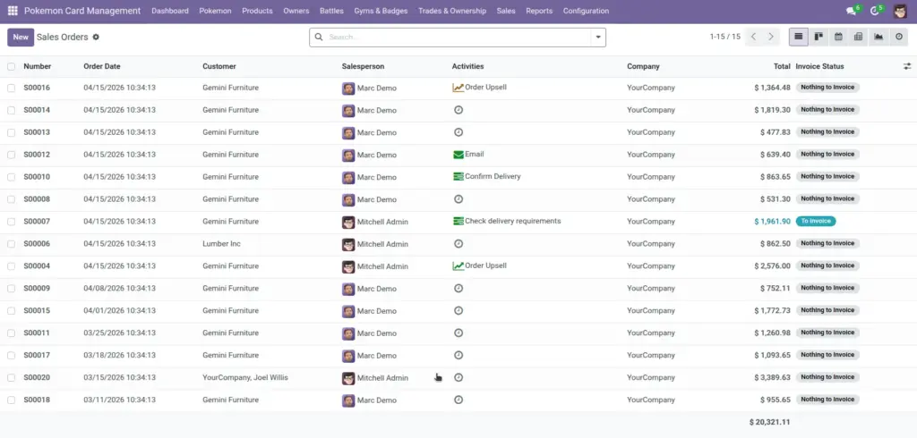 Pokemon products, sales, purchases & invoices