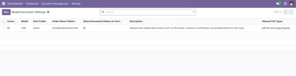 Model Document Settings (Admins)