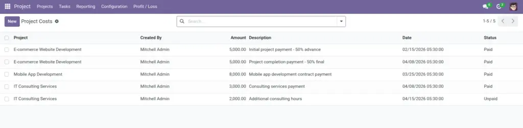 Client Costs (record client payments)