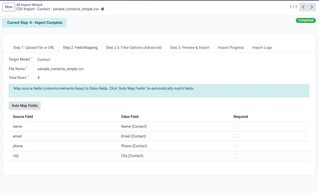 Match Your Columns to Odoo Fields