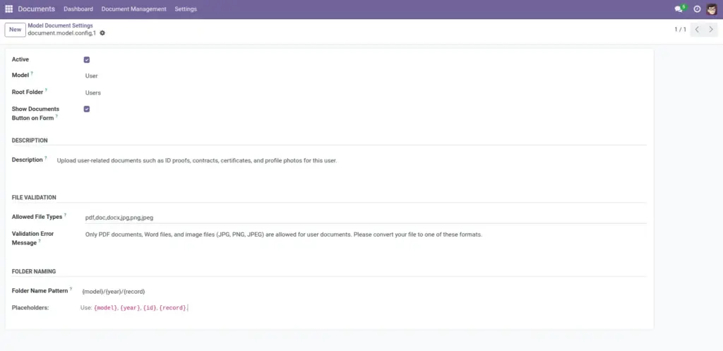 Model Document Settings (Admins)