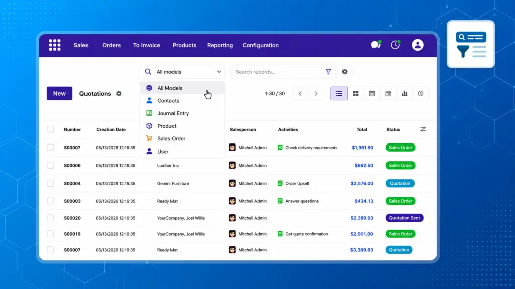 Advance Search Bar for Odoo — Global Search, Shortcuts & Saved Searches