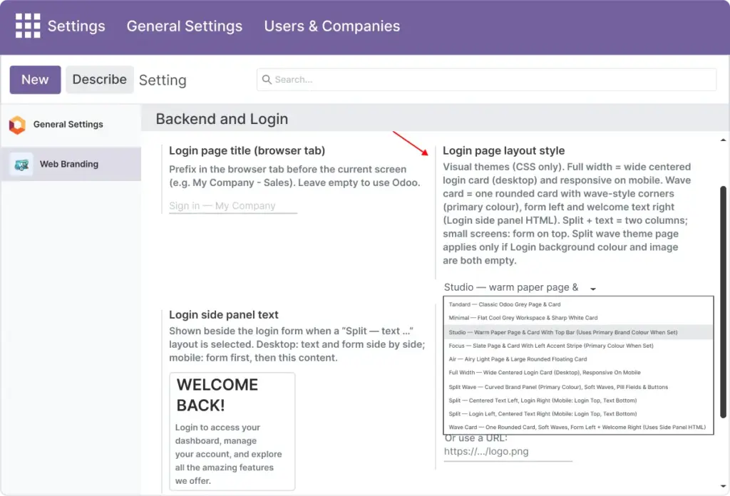 Choose a login layout
