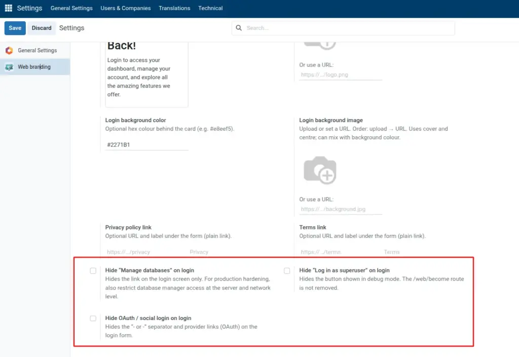 Hide login page links