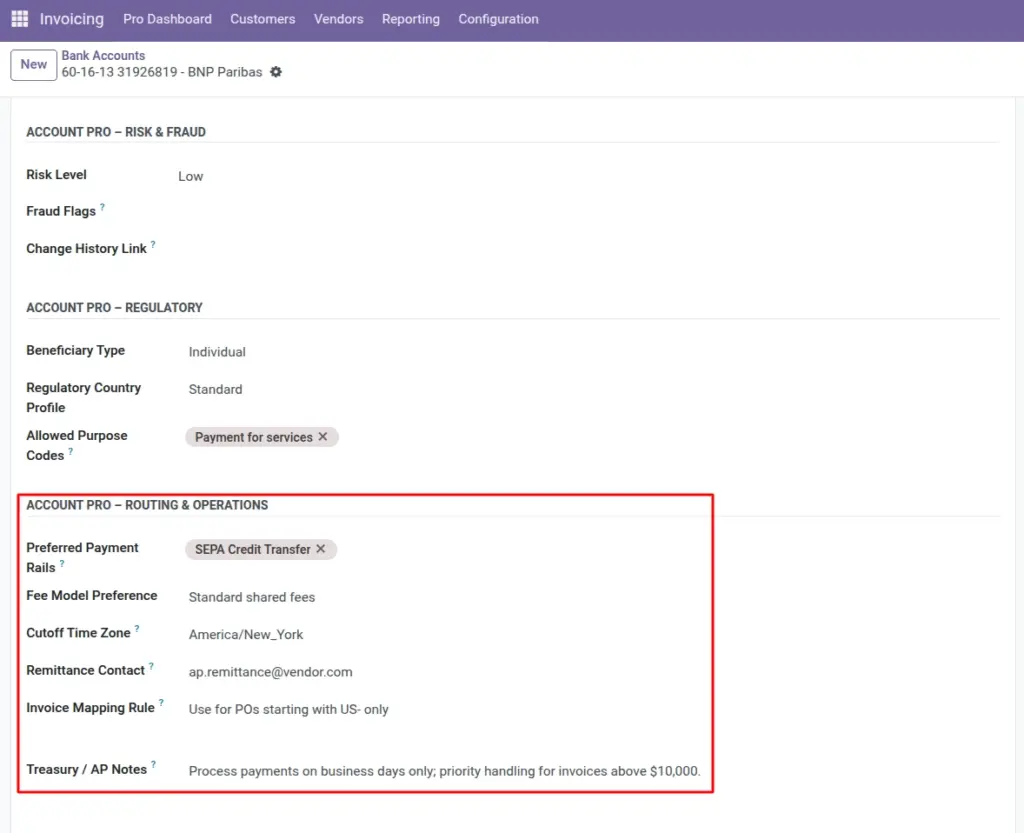 Preferred rails, fees, and treasury notes on bank accounts