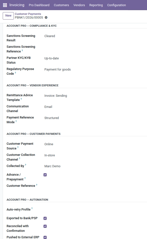 Screening, customer receipts, and hand-off flags