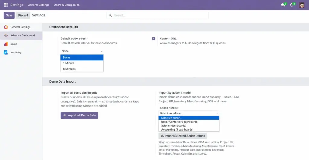 Settings & Custom SQL
