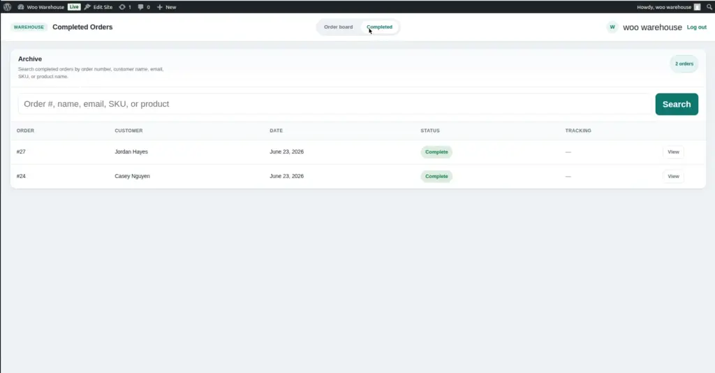 Completed Orders Archive