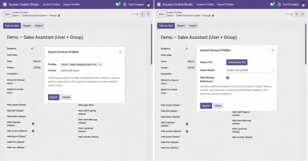 Import & Export Profiles