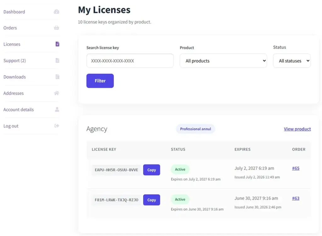 Customer - My Licenses