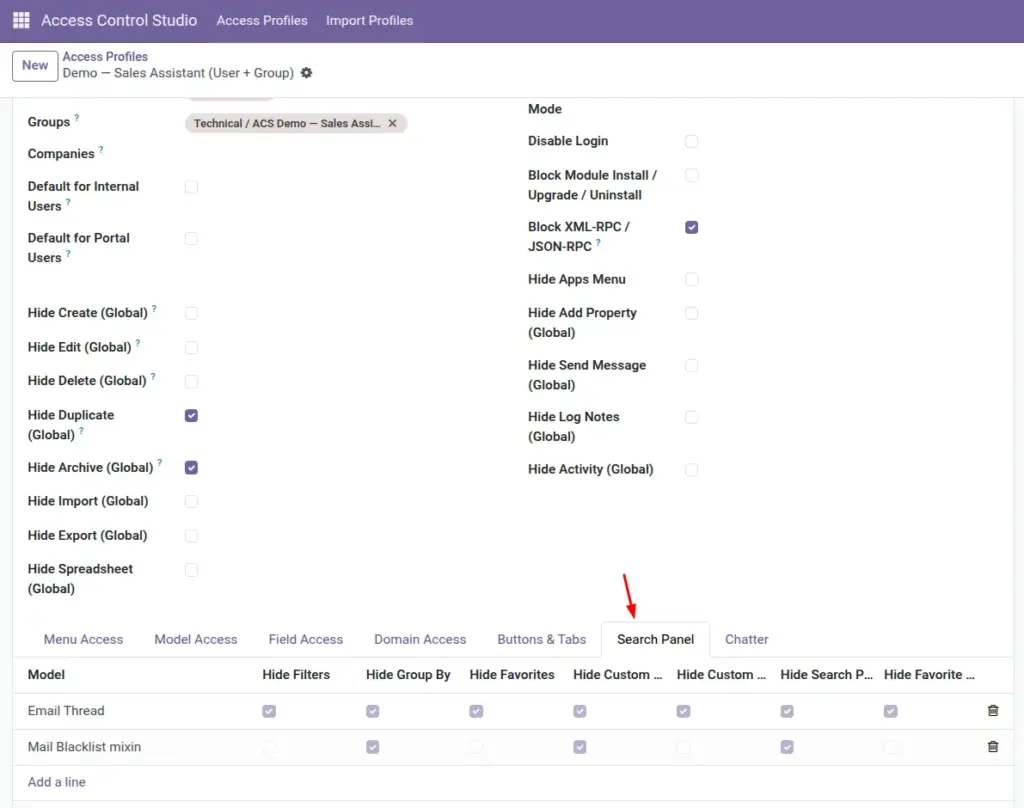 Search Panel Controls