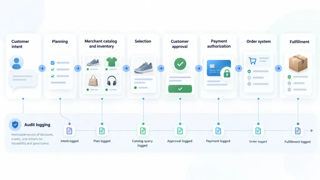 What Is Agentic Commerce? How AI Shopping Agents Are Changing Ecommerce Agentic commerce transaction flow from customer intent to authorized payment and order fulfillment
